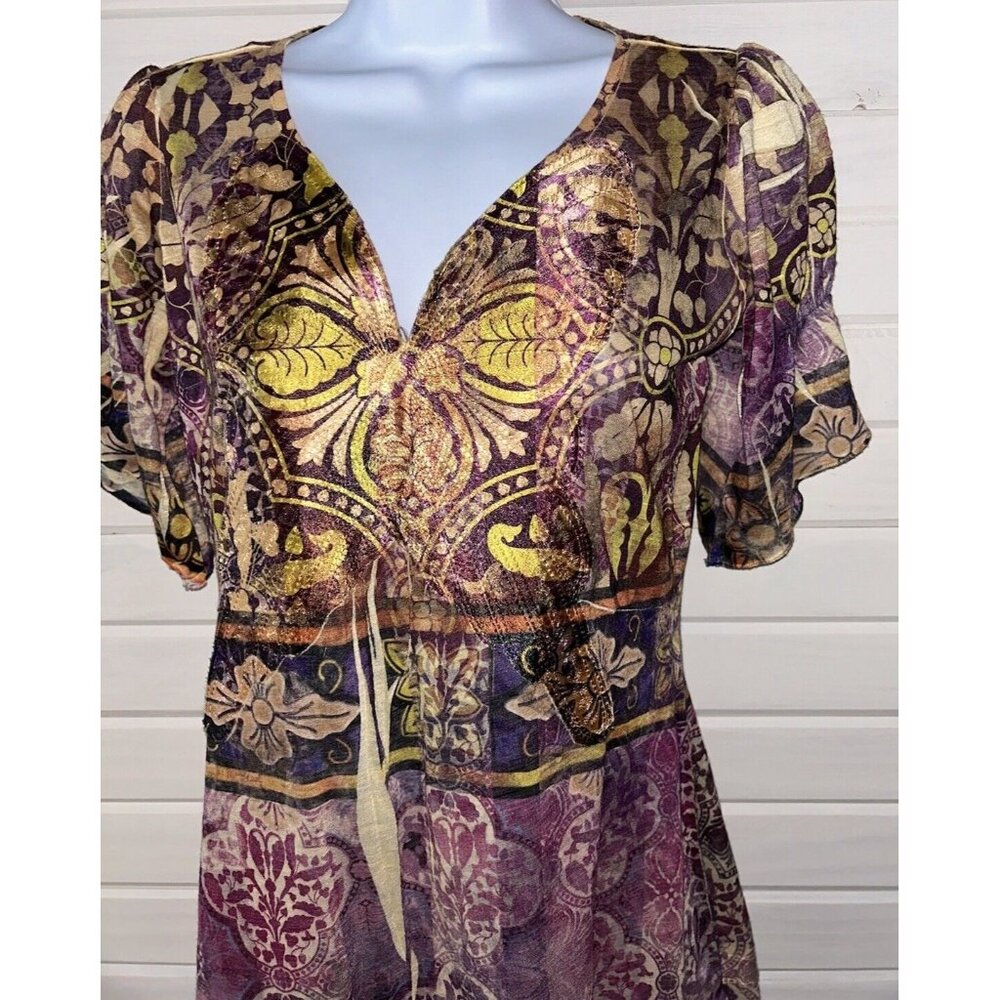 Unity World Wear Sz PETITES SMALL PS Floral Tunic Peasant Top V-Neck EUC